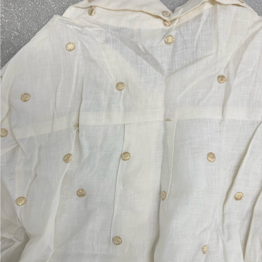 White Blouse with Gold Polka Dots linen blouse size M